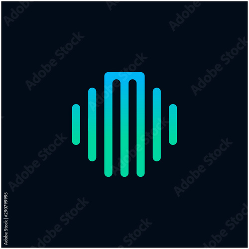 letter M abstract for information technology and digital. minimalist sound music equalizer, Bass, DJ icon. audio logotype Unique and simple element. -vector