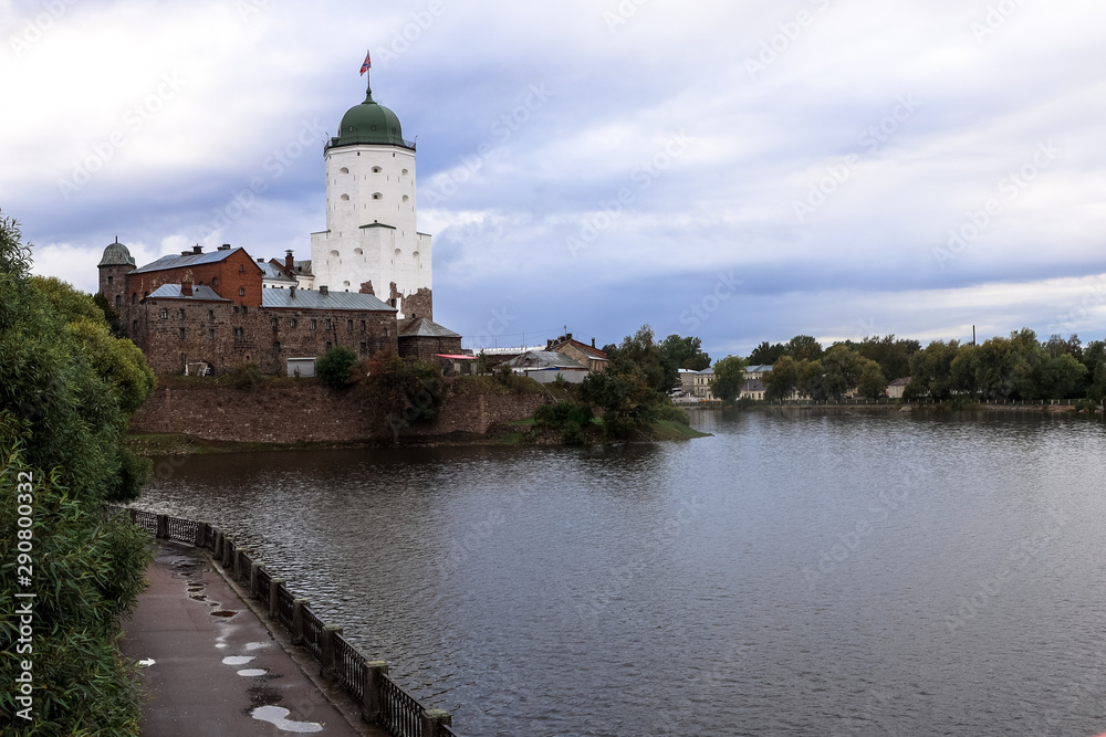 Vyborg, Russia - view of the Vyborg castle and the tower of St. Olav