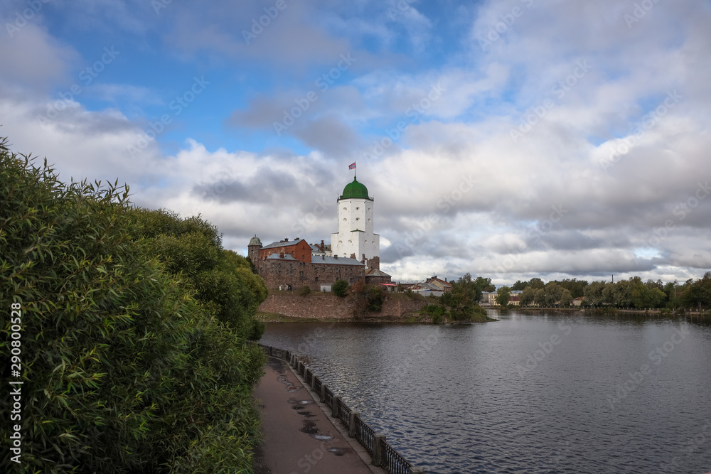Vyborg, Russia - view of the Vyborg castle and the tower of St. Olav