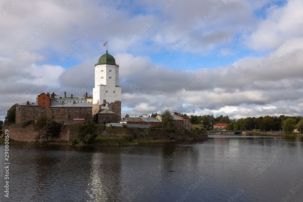 Vyborg, Russia - view of the Vyborg castle and the tower of St. Olav
