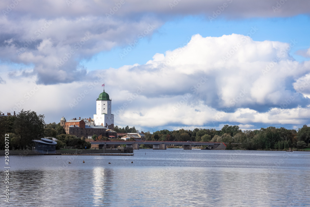 Vyborg, Russia - view of the Vyborg castle and the tower of St. Olav