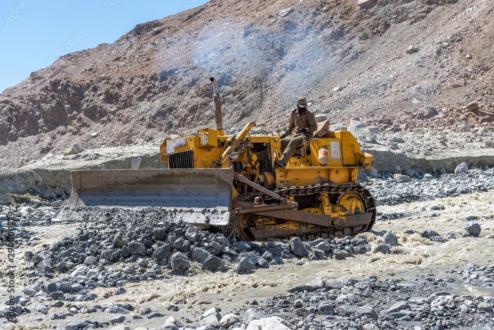 Grader is heavy machine working for construction business Grader is heavy machine working for construction business