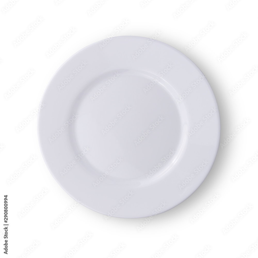 Top view of shiny plate isolated on white with clipping path