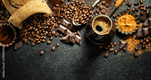 Coffee beans with props for...