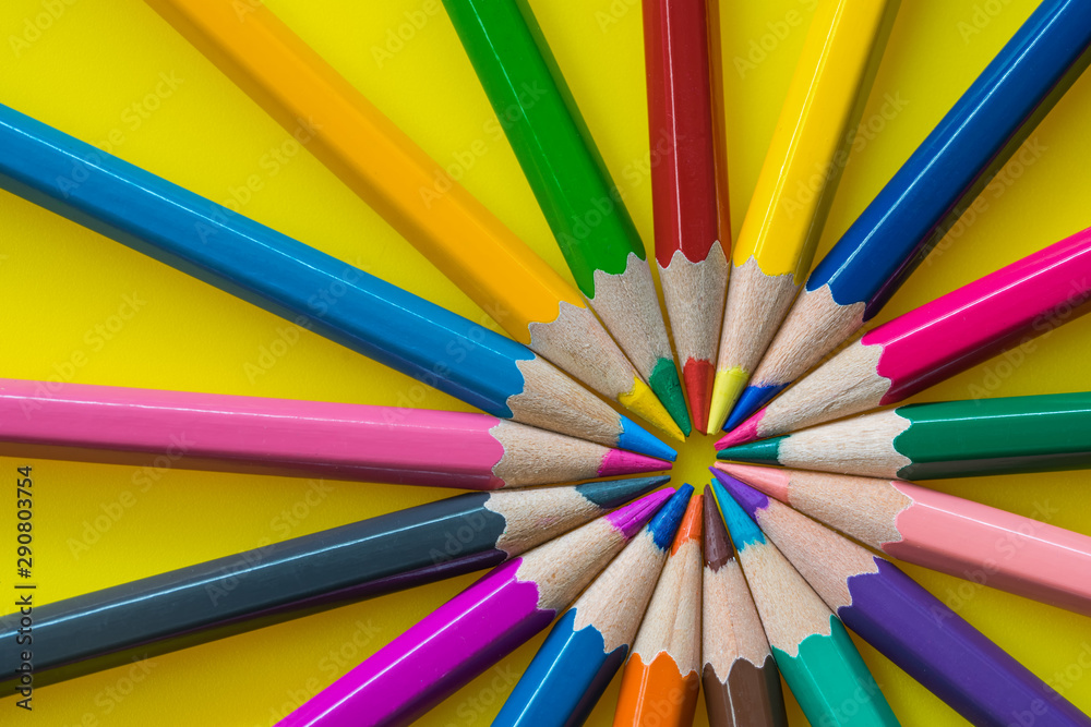 Colour pencils in circle,close up Colour pencils in circle,close up