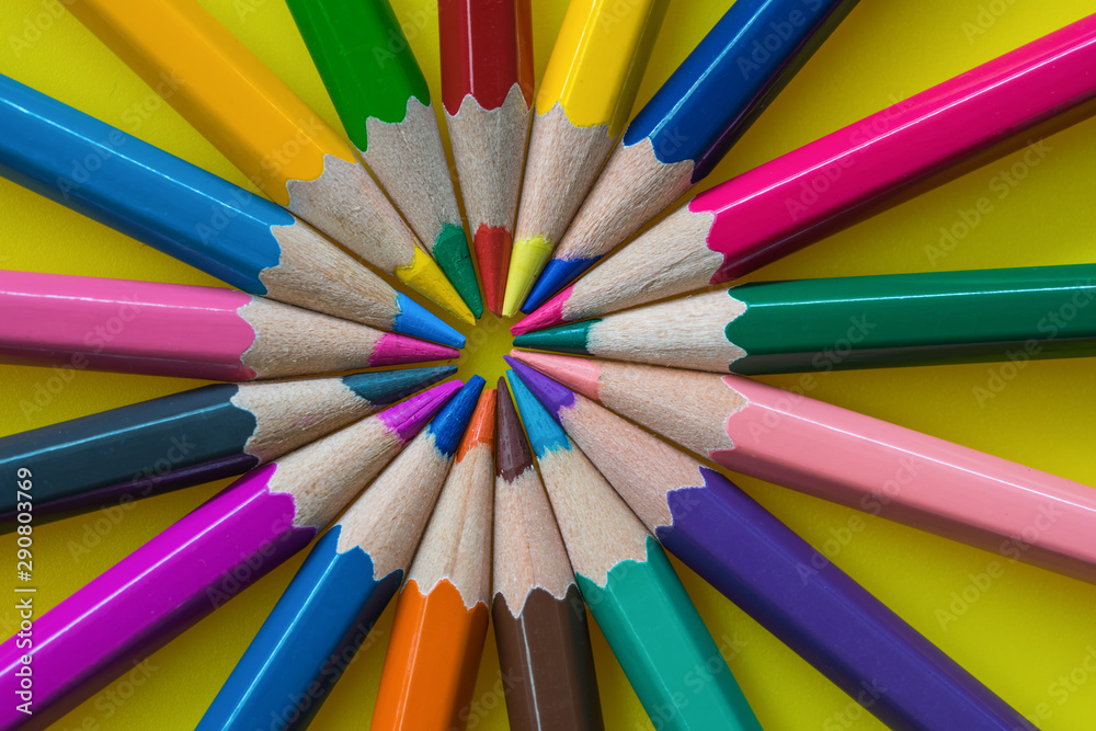 Colour pencils in circle,close up Colour pencils in circle,close up