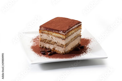 Tiramisu - coffee-flavoured Italian dessert. It is made of ladyfingers (savoiardi) dipped in coffee photo