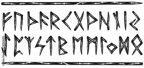 Scandinavian runes black letters on white background