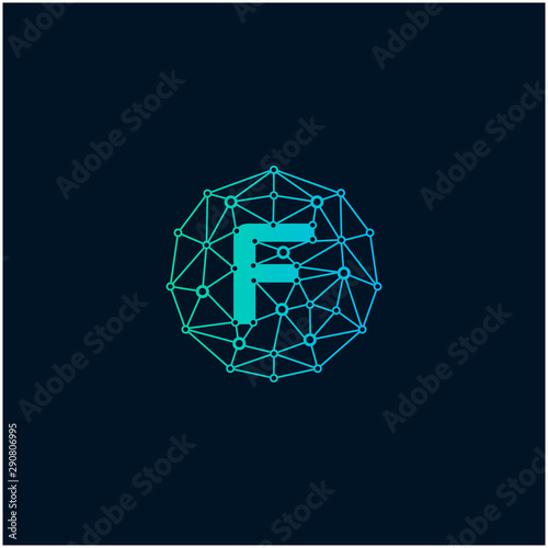 Letter F Logo design. Technology digital abstract dot connection cross vector logo icon circle logotype. network, line, chip, concept. logo - Vector