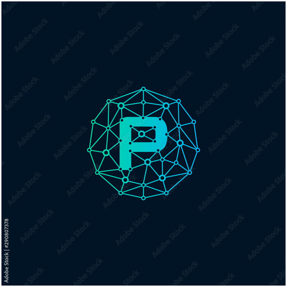 Letter P Logo design. Technology digital abstract dot connection cross vector logo icon circle logotype. network, line, chip, concept. logo - Vector Letter P Logo design. Technology digital abstract dot connection cross vector logo icon circle logotype. network, line, chip, concept. logo - Vector