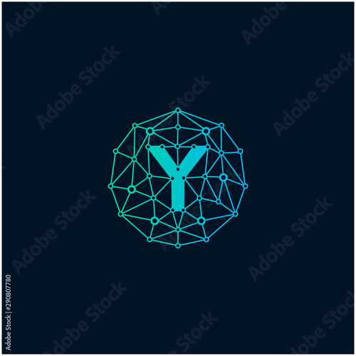 Letter Y Logo design. Technology digital abstract dot connection cross vector logo icon circle logotype. network, line, chip, concept. logo - Vector