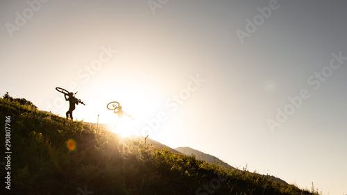 riding bike on sunset