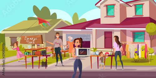 Garage sale, flea market flat vector illustration