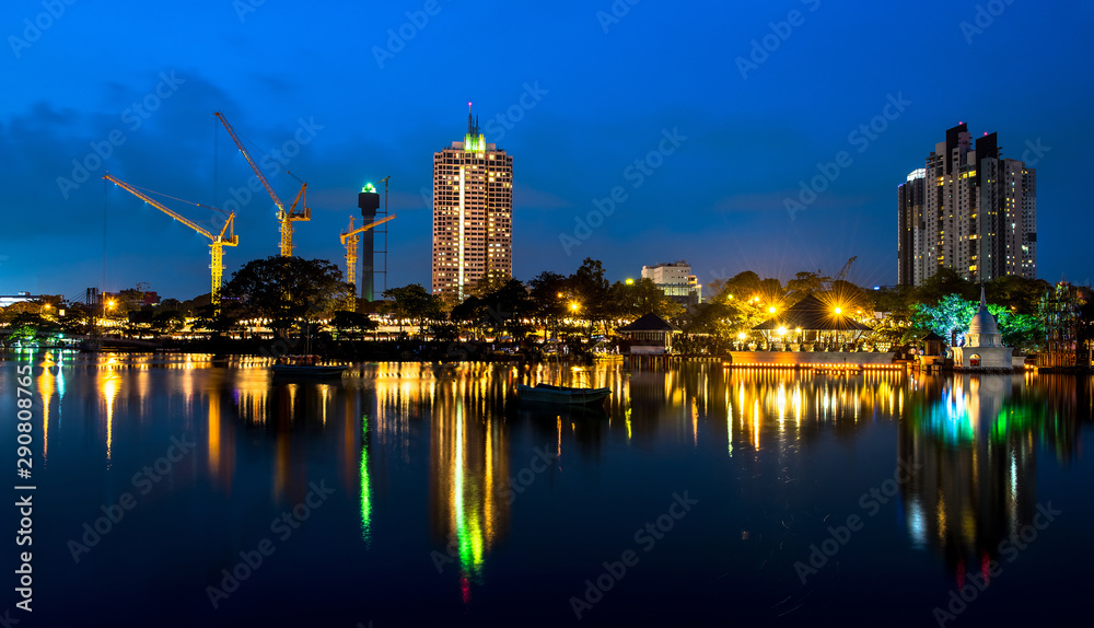 Colombo city skyline at night,  Sri Lanka