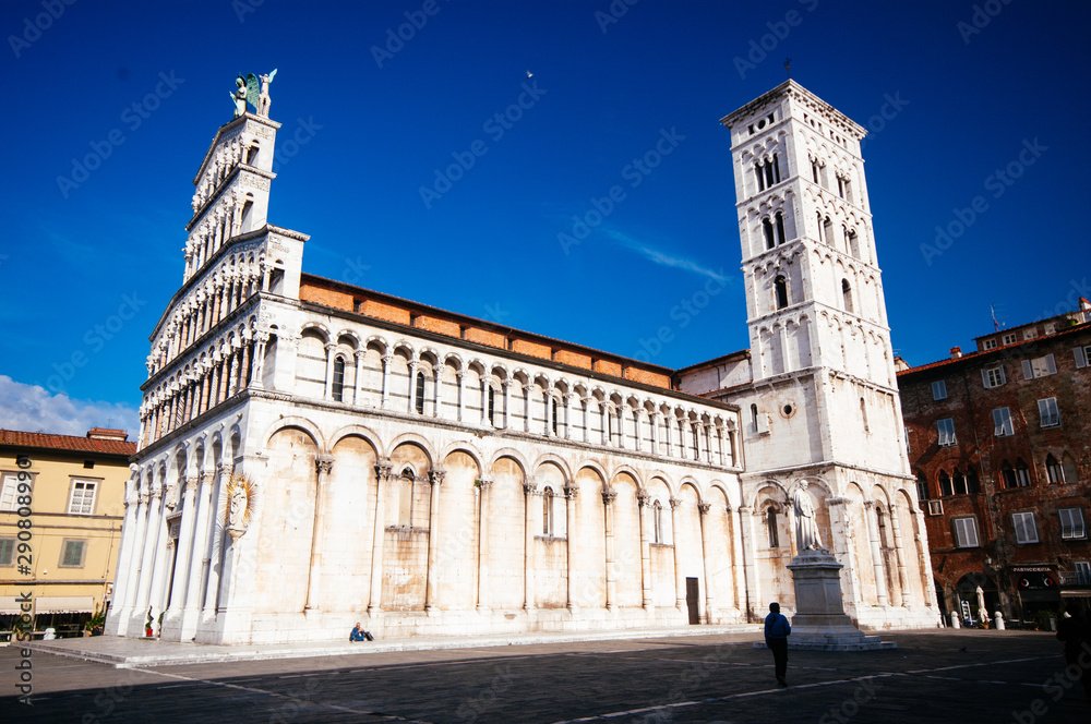 Facade of the romanesque style San Michele church in Lucca.