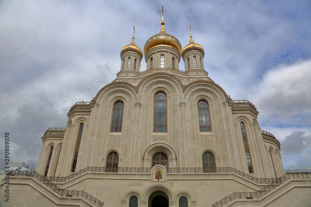 Exterior of the christian orthodox church of the Sretensky monastery. Moscow, Russia