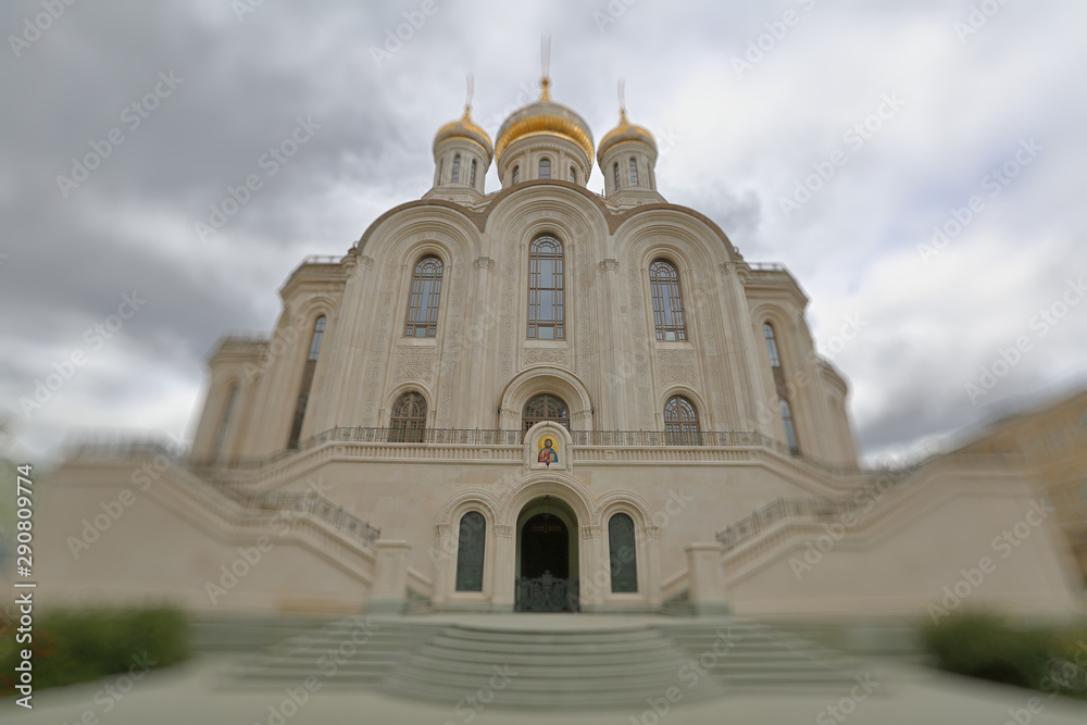 Exterior of the christian orthodox church of the Sretensky monastery. Moscow, Russia