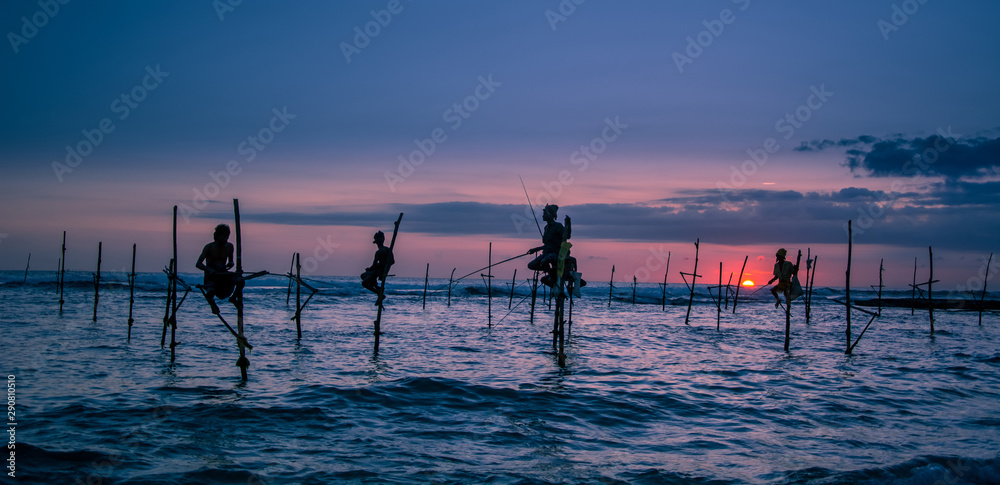 Traditional stilt fisherman in Sri Lanka