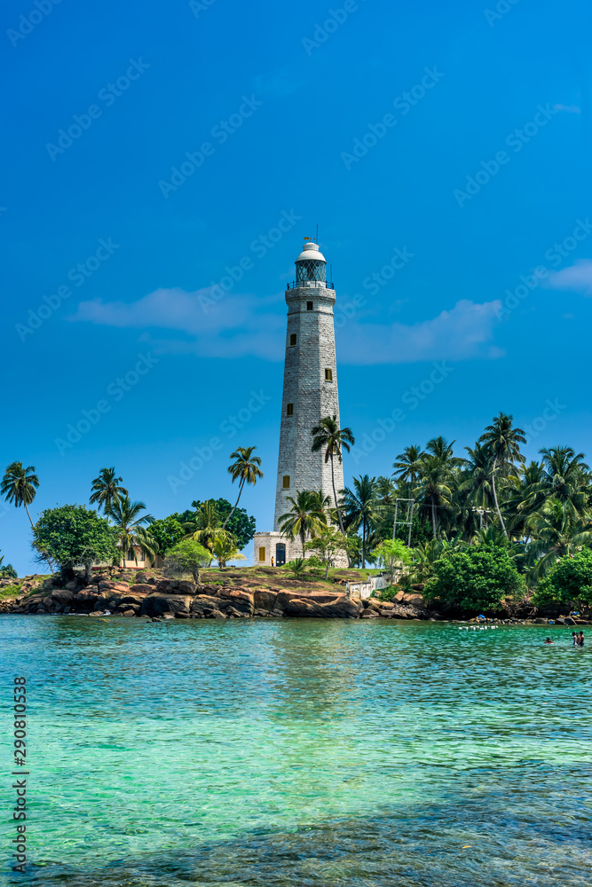 Lighthouse and beautiful beach landscape in Sri Lanka