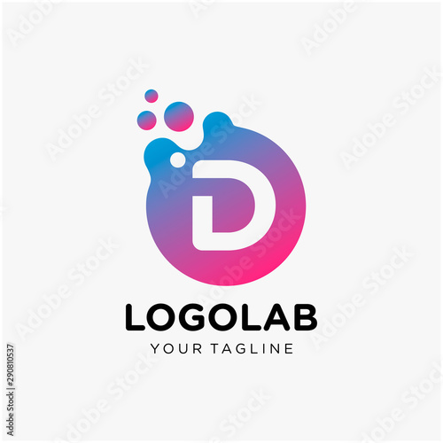 molecule initial Letter D Logo design. Lab Logo Design Element , Design Vector with Dots. - VECTOR