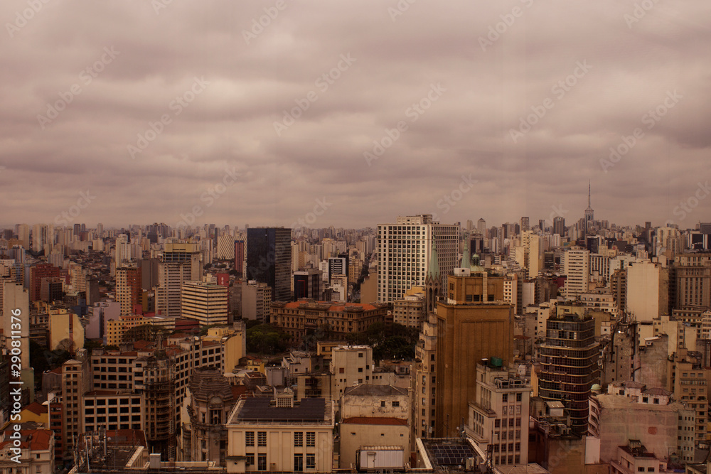 Sao Paulo, Brazil - September 14, 2019: Aerial view of city of Sao Paulo from the Santander's Lighthouse viewpoint.