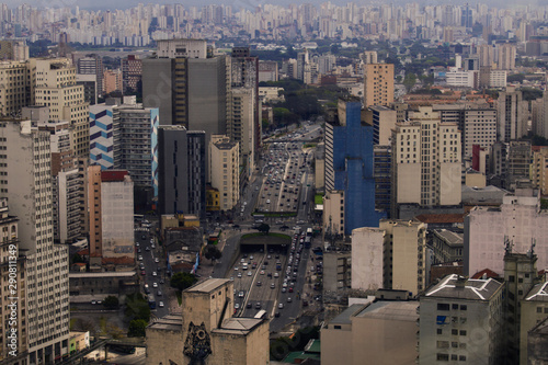 Sao Paulo  Brazil - September 14  2019  Aerial view of city of Sao Paulo from the Santander s Lighthouse viewpoint.