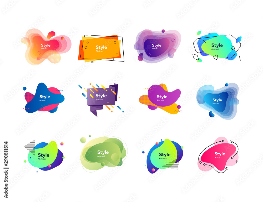 Gradient abstract banners with text sample. Dynamical colored forms. Gradient banners with flowing liquid shapes. Template for design of banner, blog or presentation. Vector illustration Gradient abstract banners with text sample. Dynamical colored forms. Gradient banners with flowing liquid shapes. Template for design of banner, blog or presentation. Vector illustration