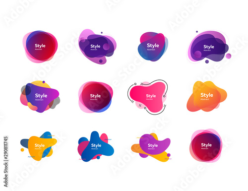 Abstract modern composition set. Colorful multi layer shapes with sample text. Trendy minimal templates for presentations, banners, flyers and logos. Vector illustration