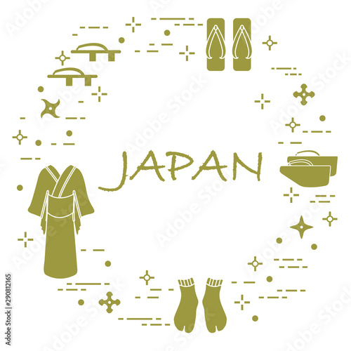 Traditional japanese clothing, shoes and shurikens photo