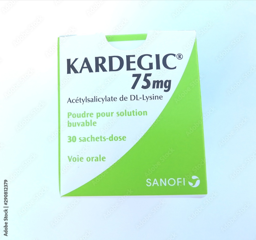 kardégic 75mg ,boite de sachets, aspirine,ANTI-THROMBOTIQUE Photos | Adobe  Stock