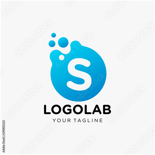 molecule initial Letter S Logo design. Lab Logo Design Element , Design Vector with Dots. - VECTOR
