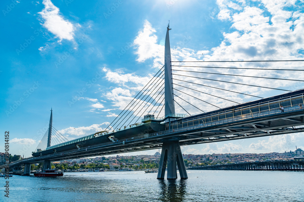 Fototapeta premium Steel train bridge of Golden horn Istanbul.
