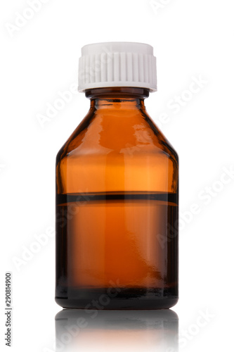 brown or amber glass medical bottle on a white isolated background