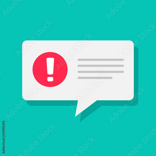 Error message notice vector illustration, flat cartoon red exclamation alert on white notification isolated, internet error or caution attention note icon sign