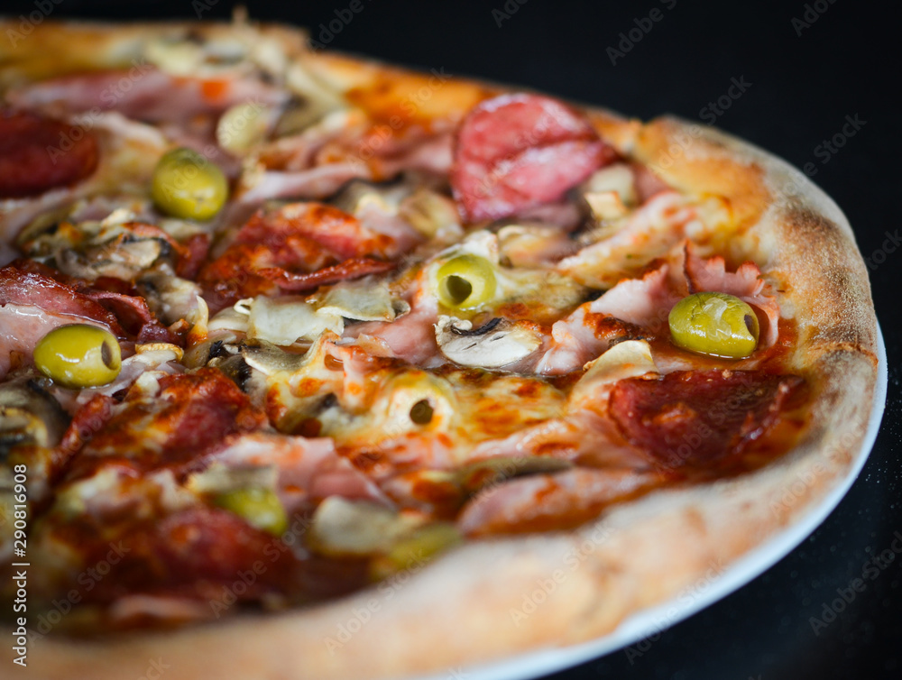 tasty italian pizza with fresh ingredients & vegetables tasty italian pizza with fresh ingredients & vegetables