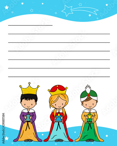 Letter Three Wise Men. Children dressed as kings and space for text