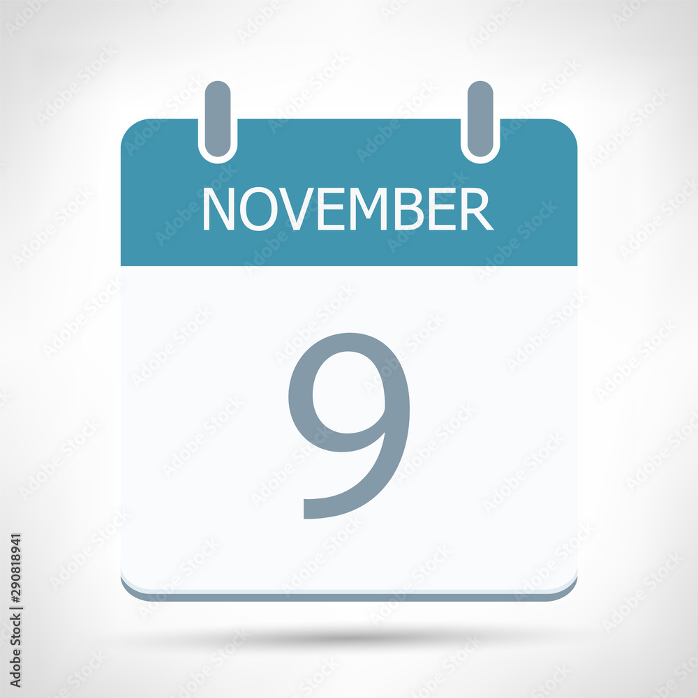 November 9 - Calendar Icon - Calendar flat design template November 9 - Calendar Icon - Calendar flat design template