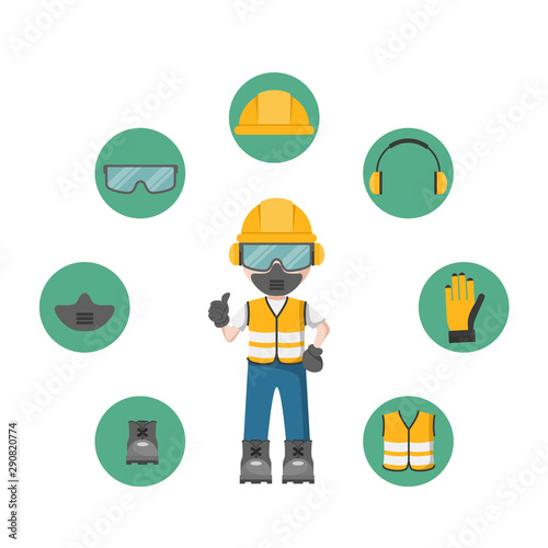 Person design with your personal protection equipment and industrial safety icons