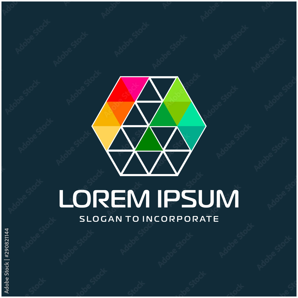 Fototapeta premium Number 6 six and hexagon logo design, with colorful triangle pixel , technology digital concept - Vector