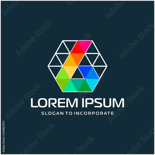 Number 6 six and hexagon logo design, with colorful triangle pixel , technology digital concept - Vector