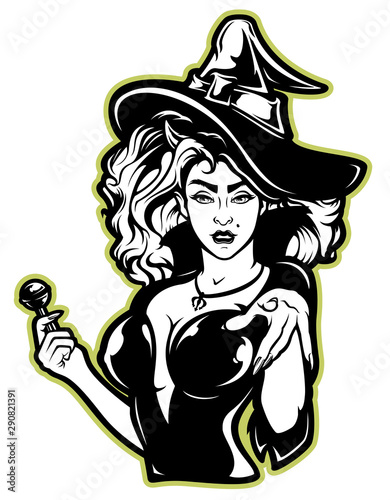 Vector illustration of a witch on a dark background