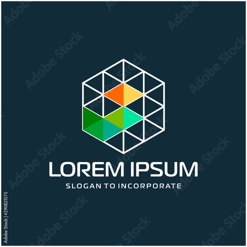 Number 9 nine and hexagon logo design, with colorful triangle pixel , technology digital concept - Vector
