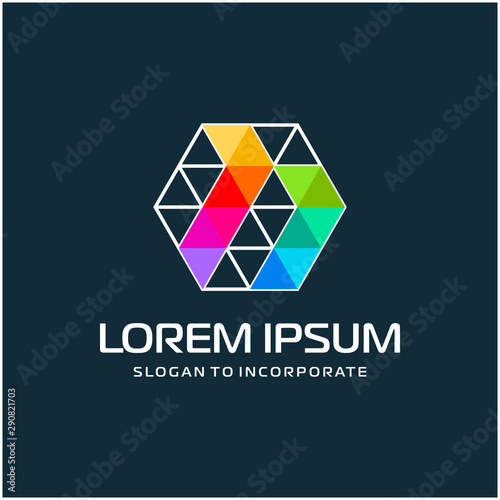 Number 11 eleven and hexagon logo design, with colorful triangle pixel , technology digital concept - Vector