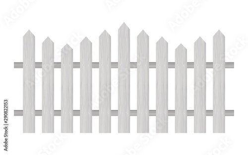 Picket fence, wooden textured, rounded edges. Vector illustration.
