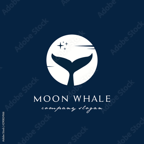 moon whale fin logo design inspiration on blue background
