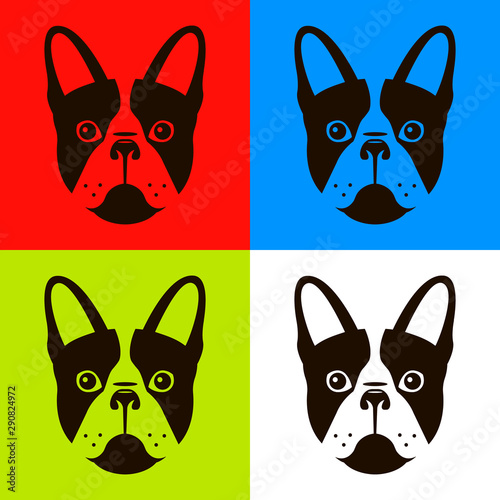 french bulldog in four different color schemes. Flat vector illustration of a dog.