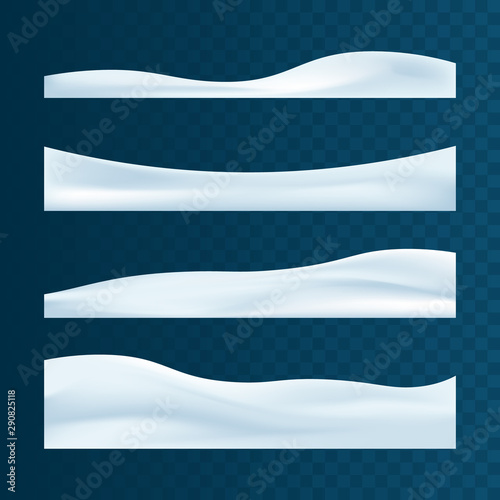 Realistic snowdrifts collection. Winter snowy abstract background. Frozen landscape with snow caps. Decoration for Christmas or New Year. Vector illustration.