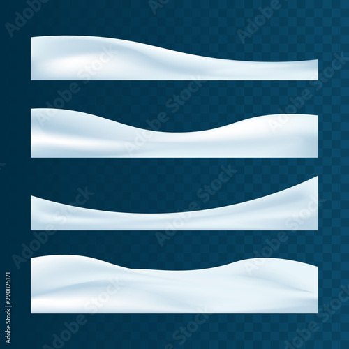 Realistic snowdrifts collection. Winter snowy abstract background. Frozen landscape with snow caps. Decoration for Christmas or New Year. Vector illustration.