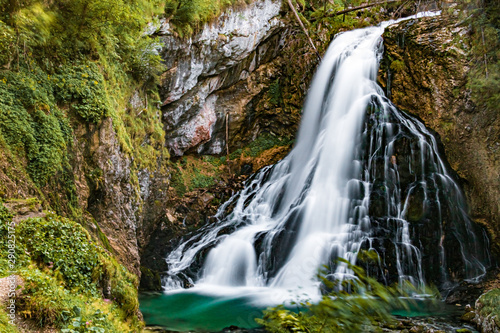 Beautiful alpine river view with silky water effect at the famous Golling Waterfall  Salzburg  Austria