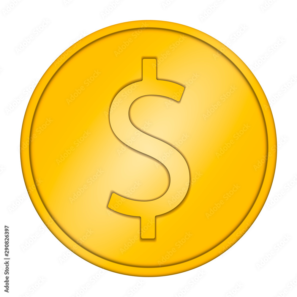 gold coin with a dollar sign, isolate on a white background gold coin with a dollar sign, isolate on a white background